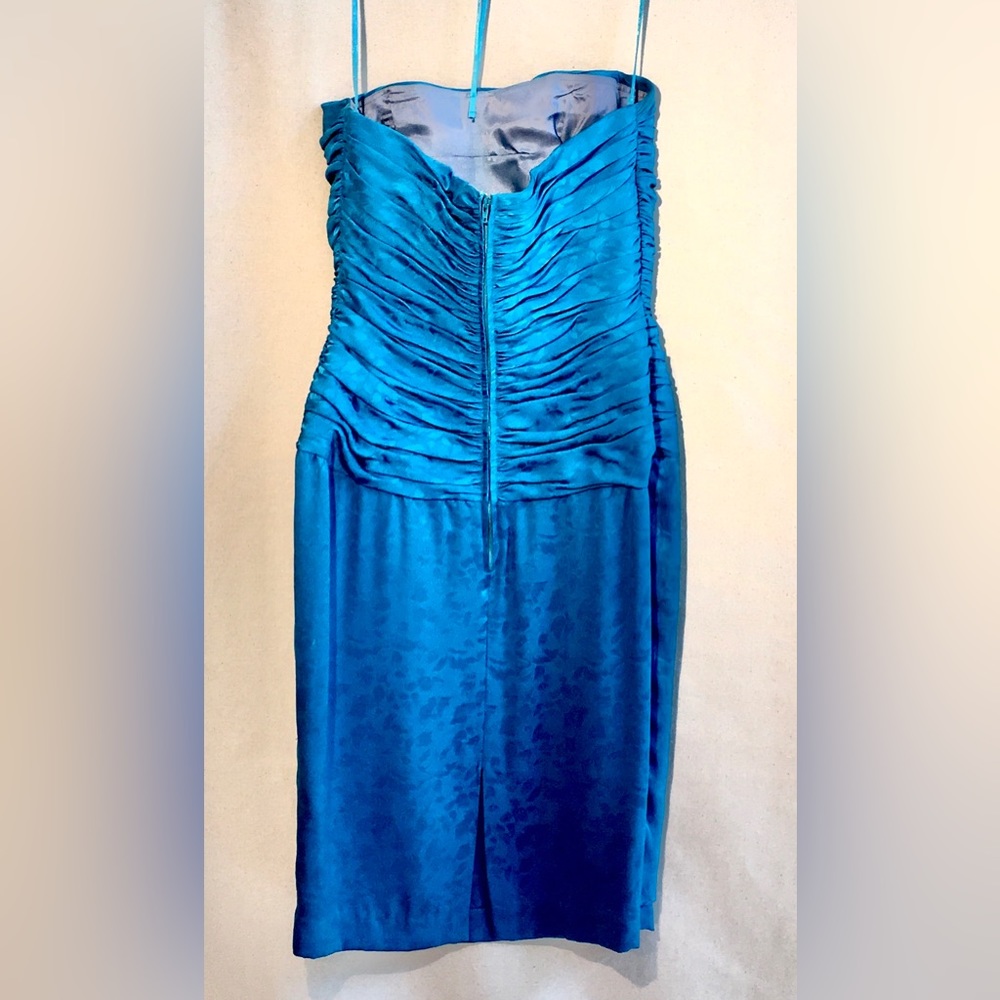 AJ BARI Vintage Blue Strapless mini cocktail dress Ruching Draping Quiet Luxury - Picture 9 of 14